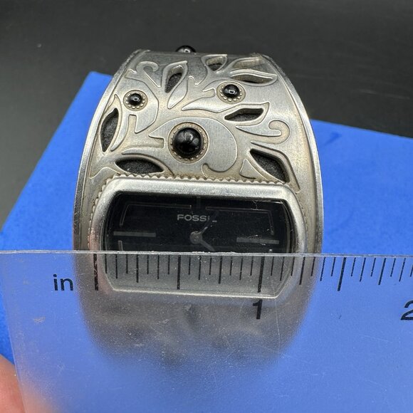 Vintage Fossil Womens Watch Wide Stainless Steel Cuff Leather Band 90’s Bracelet - Picture 15 of 15